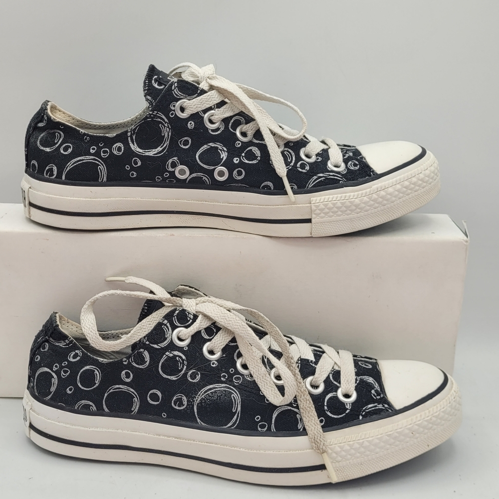 Converse Black With Silver Bubbles Skater Sneakers Size 8 - Picture 2 of 16